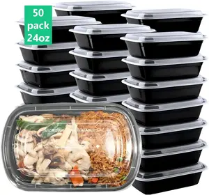 Meal Prep Containers, 50 Pack 24oz (100-Piece) Disposable Take Out Food Storage Containers with Leakproof Lids, Large Plastic To Go Lunch Boxes, BPA Free, Microwave/Dishwasher/Freezer Safe