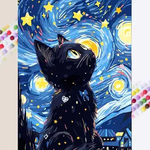 1 DIY Diamond Painting Kit, 5D Diamond Art Set, DIY Decoration, Starry Black Cat Diamond Painting Kit with Full Round Drills, Mosaic, Diamond Art, DIY Art Home Decoration, Suitable for Christmas, Animals