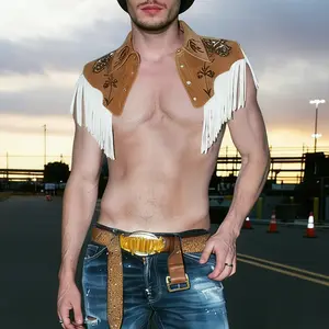 INCERUN Men's Casual Sleeveless Fabric Poncho - Bohemian Shirts-Inspired, Fringe Detail, Multi-Size Spring-Summer Clothes for Music Festivals, Gatherings