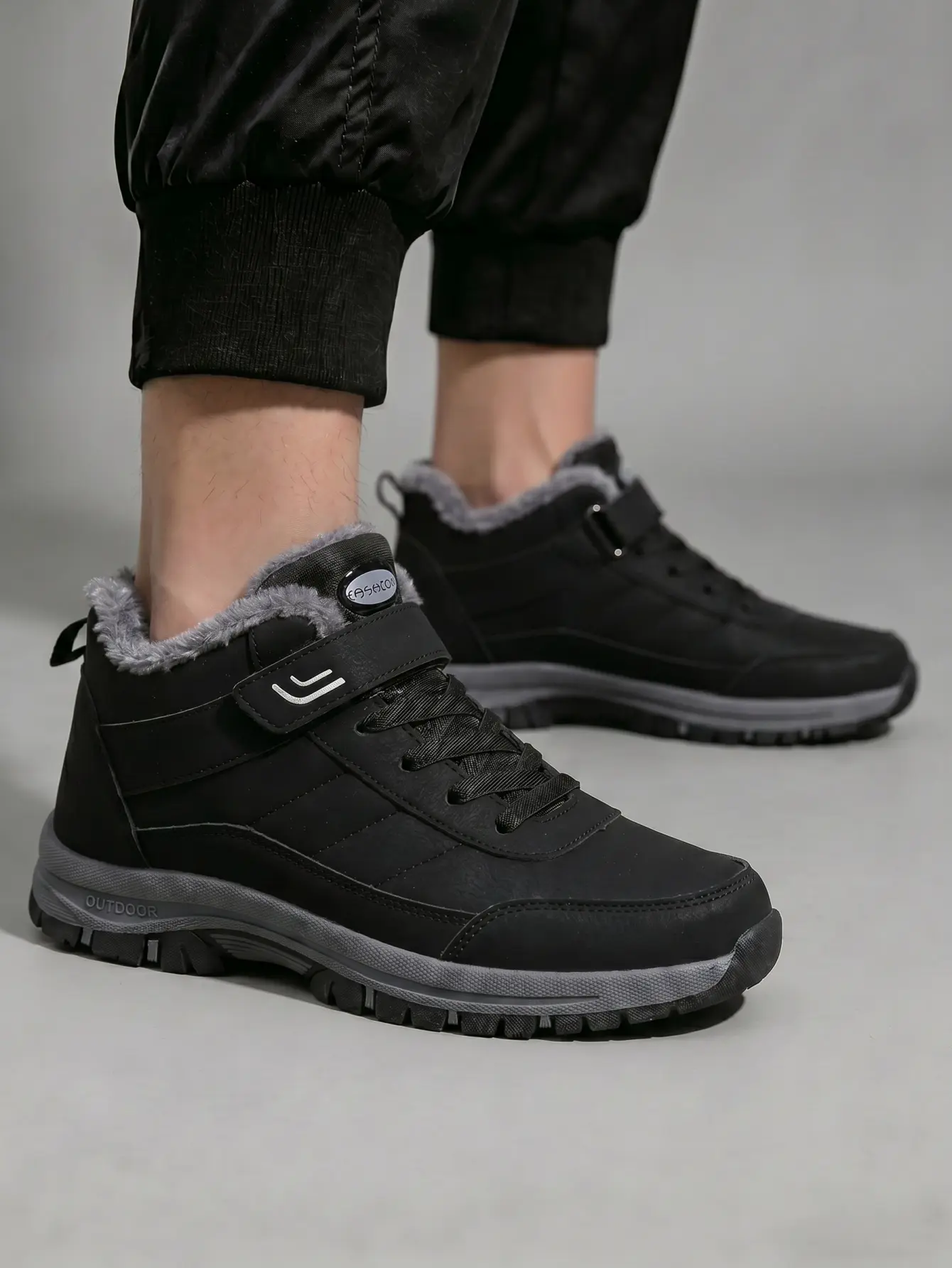 Men's Winter Warm Fleece Lined High‑Top Snow Boots, Adjustable Hook & Loop Closure Non‑Slip Rugged Sole Outdoor Cold‑Weather Walking Shoes