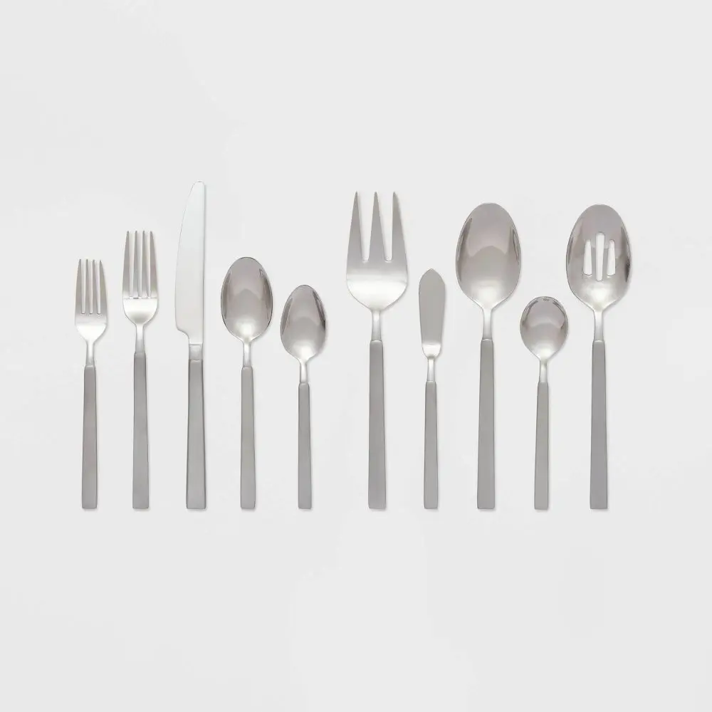 45pc Newfane Flatware Set Silver - Threshold: Stainless Steel Silverware Set Service for 4 Forks Spoons Knives