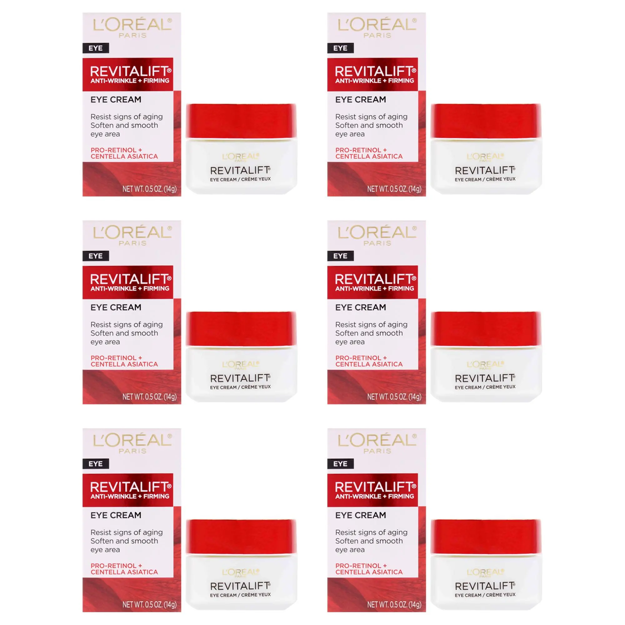 L'Oreal Paris Revitalift Anti-Wrinkle Firming Eye Cream (Unisex) - 0.5 fl oz, Apply Daily for Firming Effect, 6-Count Set Pack, Six Units