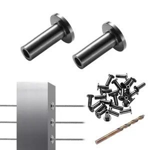 VEVOR 101 Pack T316 Stainless Steel Protector Sleeves for 1/8 Wire Rope Cable Railing, DIY Balustrade T316 Marine Grade, Come with A Free Drill Bit, Black
