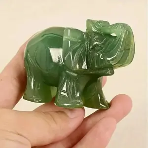 Aventurine Jade Stone Lucky Elephant Fortune Feng Shui Statue, Office Ornament, Chakra Healing Stones Decor, Home Office Decoration, Figurine, Feng Shui Ornaments, Office Desktop Ornament