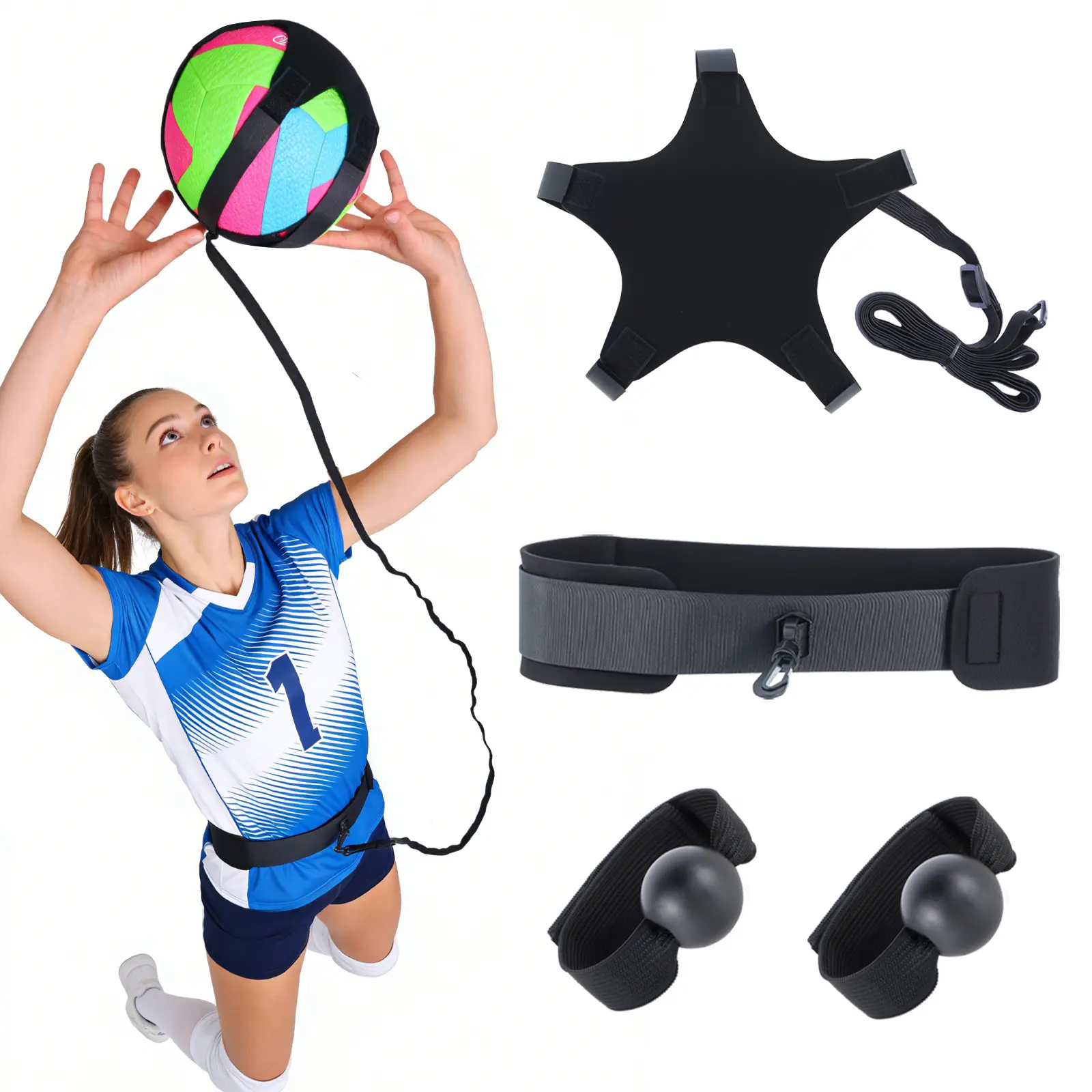 Volleyball Rebounder Training Set - Waist-Bound Air Control Gear, Auxiliary Practice Balls for Adults & Kids, Volleyball Stuff, Rebounder Belt Training Equipment, Rebounder Belt Volleyball Training Equipment