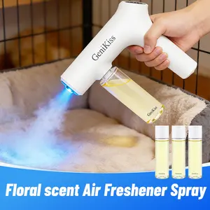 GeniKiss Nano Blue Light Deodorizer Compound bio-enzymes decompose urine, plant extract formula with floral fragrance. It deodorizes and inhibits bacteria for pets, effectively eliminating strong peculiar odors, Floral scent Air Freshener Spray