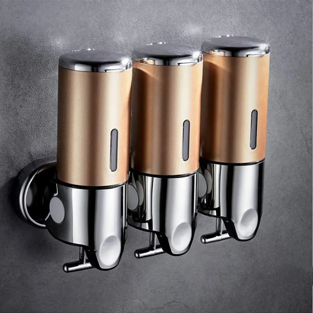 3-in-1 Wall Mounted Bathroom Soap Dispenser & Accessory Organizer - Smooth, Shiny, Easy Installation, 3-Chamber Hand Dispenser Holds Shampoo, Conditioner, Shower Gel for Bathroom, Kitchen, Bottle