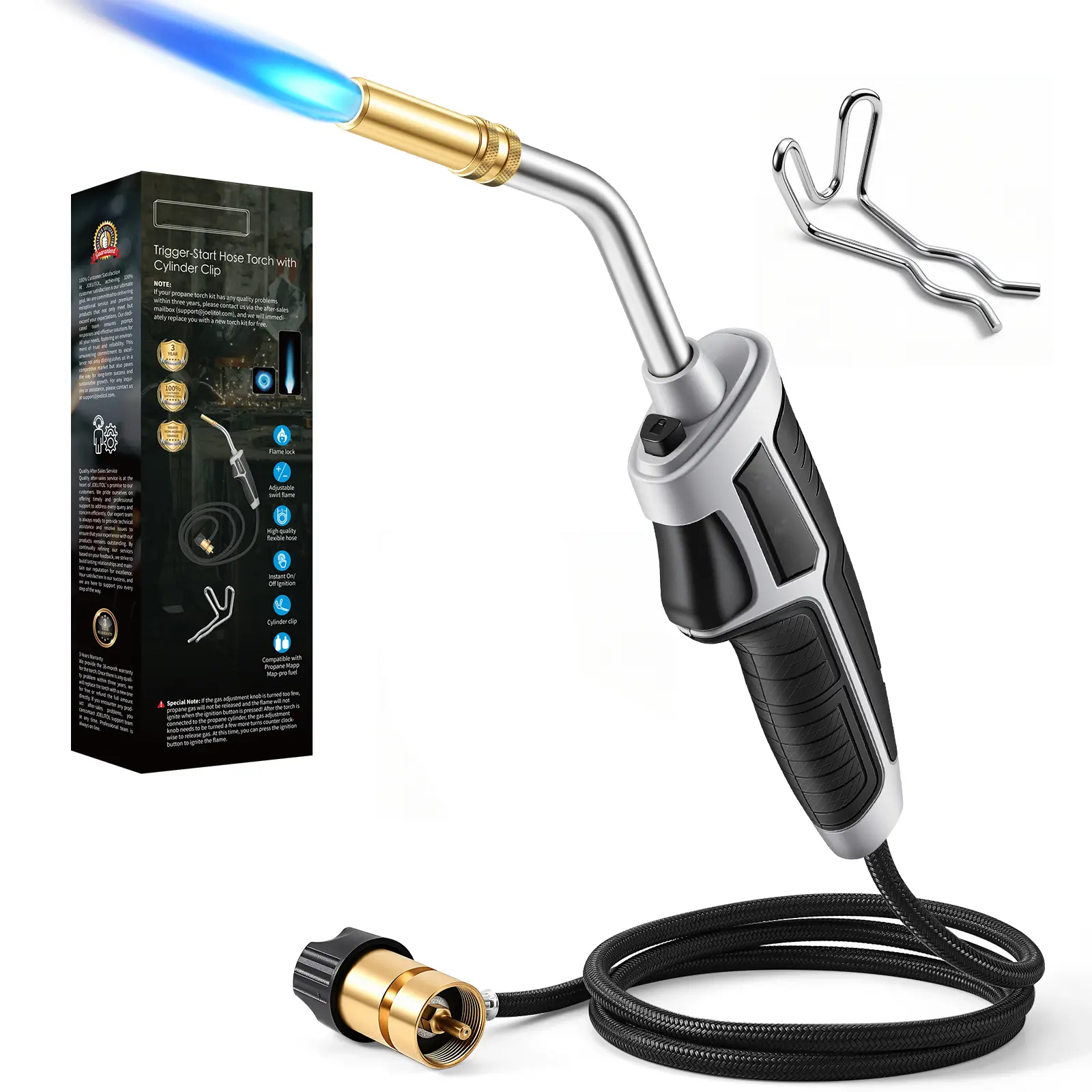 Propane /MAPP Gas Torch Kit with 5‘Holster and Clip Trigger Start Soldering Torch for Welding Soldering Brazing（Fuel Cylinder Not Included)