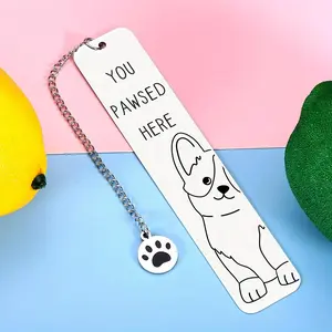 Cute Cartoon Dog Pattern Bookmark, 1/5/10 Counts Stainless Steel Bookmark with Chain, Reading Bookmark for Home School Office Dormitory