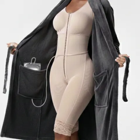 Recovery Robe for Women | Plush Open Front Bathrobe with Pockets | Long Sleeve Shawl Collar Lounge Robe | Below-Knee Length to Layer Over Your Faja or Shapewear | Soft Gray Postpartum Loungewear | Snatched Body