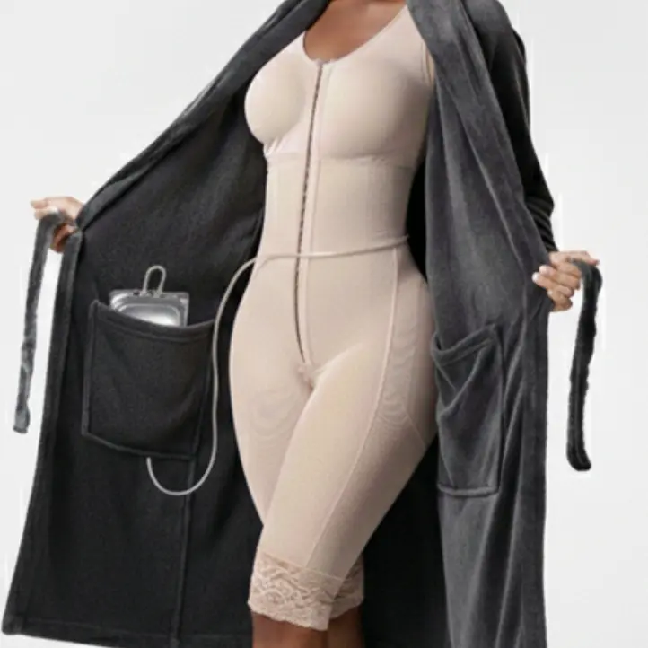 Recovery Robe for Women | Plush Open Front Bathrobe with Pockets | Long Sleeve Shawl Collar Lounge Robe | Below-Knee Length to Layer Over Your Faja or Shapewear | Soft Gray Postpartum Loungewear | Snatched Body