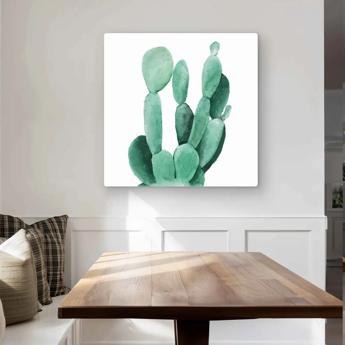Begin Home Decor C1MP3232NY8QOL 32 x 32 in. Watercolor Paddle Cactus Wall Art - Bedroom Green Metal Print Decor