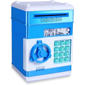 Piggy Bank for Boys Coin Money Bank Toy for 3 4 5 6 7 8 9 10 Year Old Children, Mini ATM Cash Coin Saving Box for Kids Age 3-10, Blue White