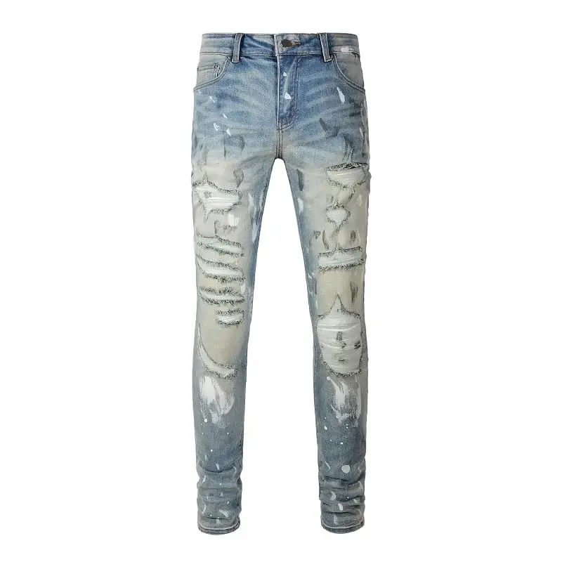 Men's Slim Fit Casual Jeans with Distressed Design