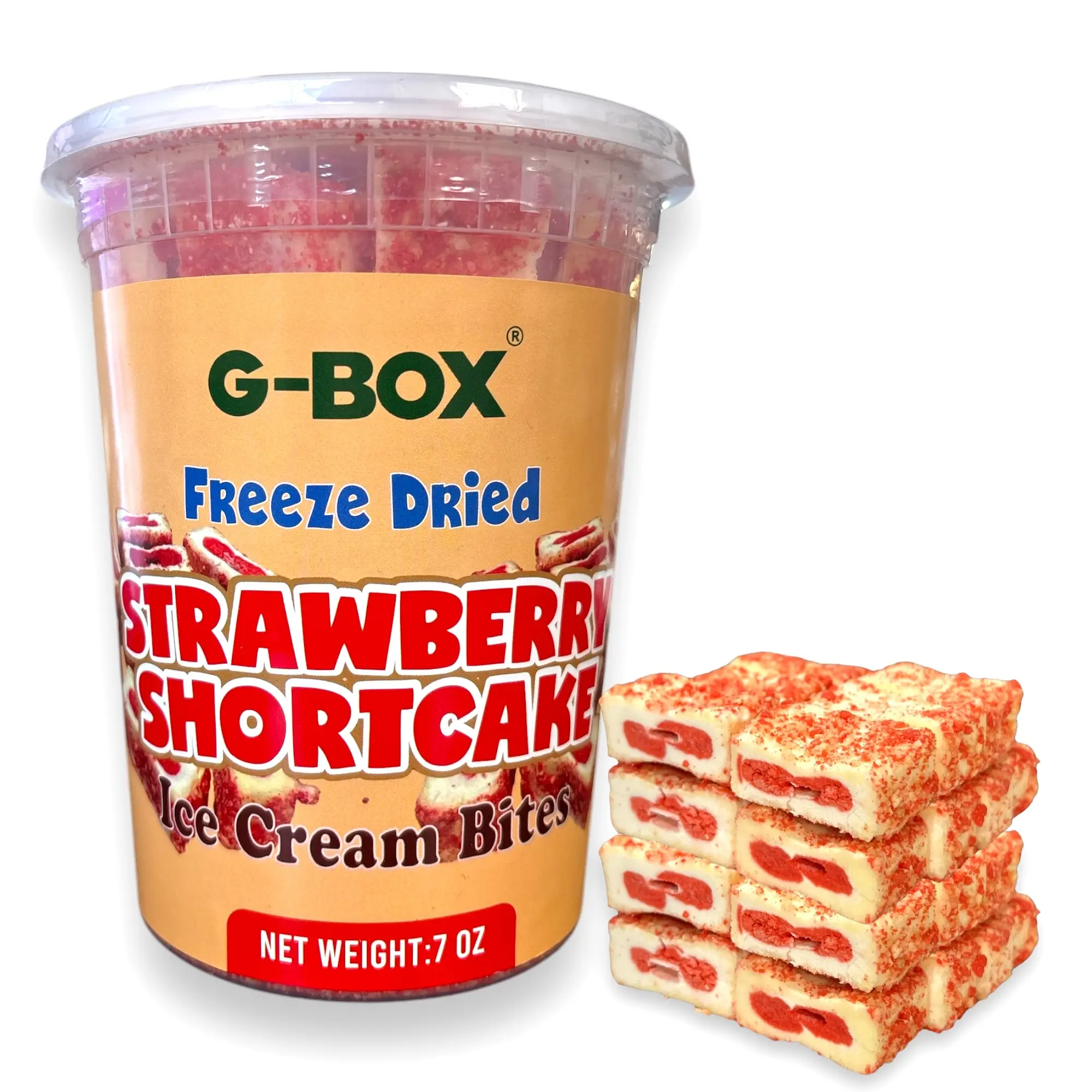 G-BOX Freeze Dried Ice Cream | Crunch Strawberry Shortcake Ice Cream Bites - Perfect for Camping, Outdoor, and Party - Air-tight Sealed in a Deli Cont