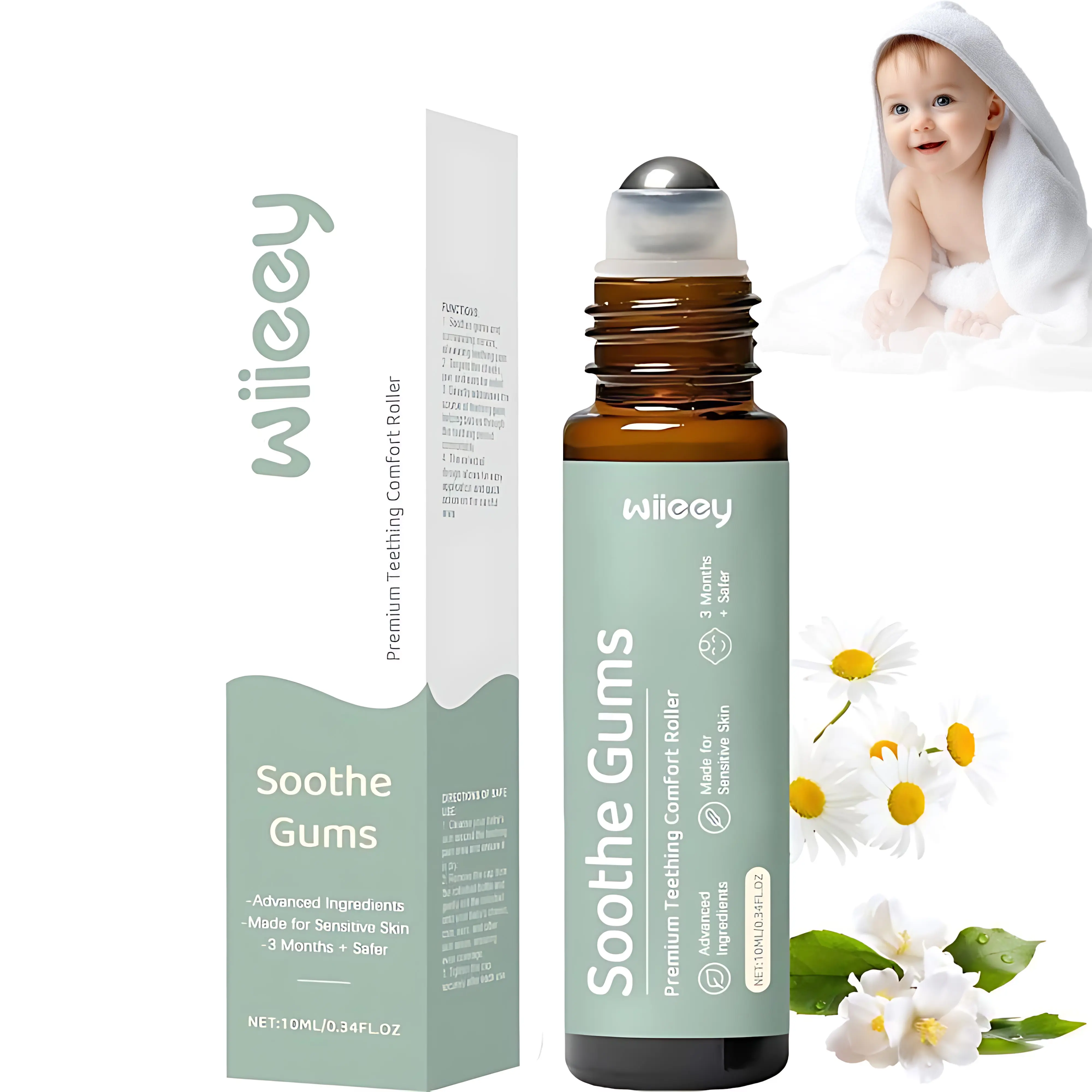 1-2 Pack Teething Roller: All-Natural Baby Teething Oil Roller for Gentle Relief - Safe & Soothing Teething Solution for Infants Sensory Teether Newborn