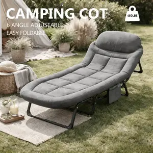 Camping Cot for Adults, 6 Angle Adjustable Folding Camping Bed with Mattress, Foldable Camping Bed for Camp, Office, Outdoor, Lightweight Camping Cot with Carry Bag Supports 450 lbs