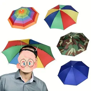 Colorful Foldable Umbrella Hat, Hands-Free Head-Mounted Sun Rain Umbrella, UV Protection Portable Hat for Fishing Hiking Beach Camping Gardening Daily Commute