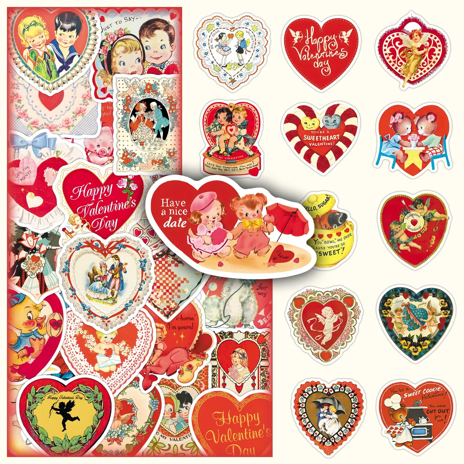 100 Sheets Two Sets Duplicate Retro Valentine's Day Design Sense Personality Creative Festival Atmosphere Decoration Scrapbooking DIY Stickers
