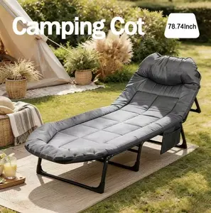 200*66*30cm + 700lbs + Heavy Duty Camping Folding Bed, Adult Size, 6 Adjustable Positions, with Pillow, Portable, Suitable for Camping and Office Use,summervibes