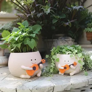 Modern Resin Planter Pot for Succulents, Unique Guitar Player Statue Design, Irregular Shape with Drainage Hole, Indoor Outdoor Decor, Garden Pot