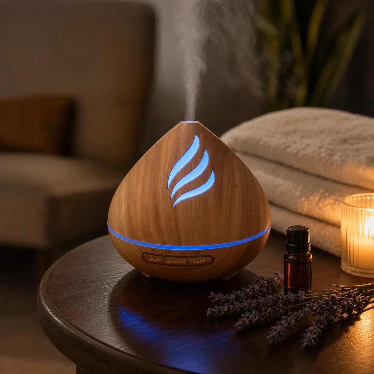 PureMist Essential Oil Diffuser with Remote Control, 7 Color LED Lights and Timer, Wood Grain Aromatherapy Diffuser for Home and Bedroom