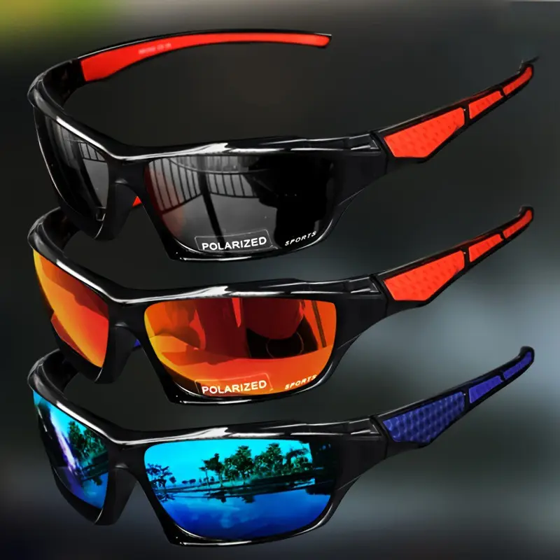 Unisex 3PCS Polarized Sunglasses - 3-Lens, UV400 Anti-Ultraviolet Glass Lens, Light TR90 Nylon Durable Frame, Oversize Wrap-Around Fit, Chic Athletic Square Cat Eye Eyewear, Fish-Cycle Ready, Sunglasses for Women, Light Tr90 Build, Fishing/Cycling, Uv400