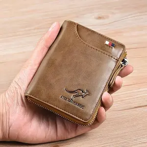 JUSIEX Men's RFID Blocking Zipper Wallet, PU Leather Large Capacity Credit Card Holder with ID Window, Durable Retro Anti-Theft Short Purse Gift for Men, Father's Day Gift