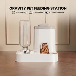 2-in-1 Gravity Auto-Dispensing Automatic Feeder & Water Dispenser for Cats - Bowl Automatic Feeder, No-Plug Hassle-Free Pet Feeding Accessory, Auto-Dispensing Automatic Feeders, Bowl Automatic Feeders