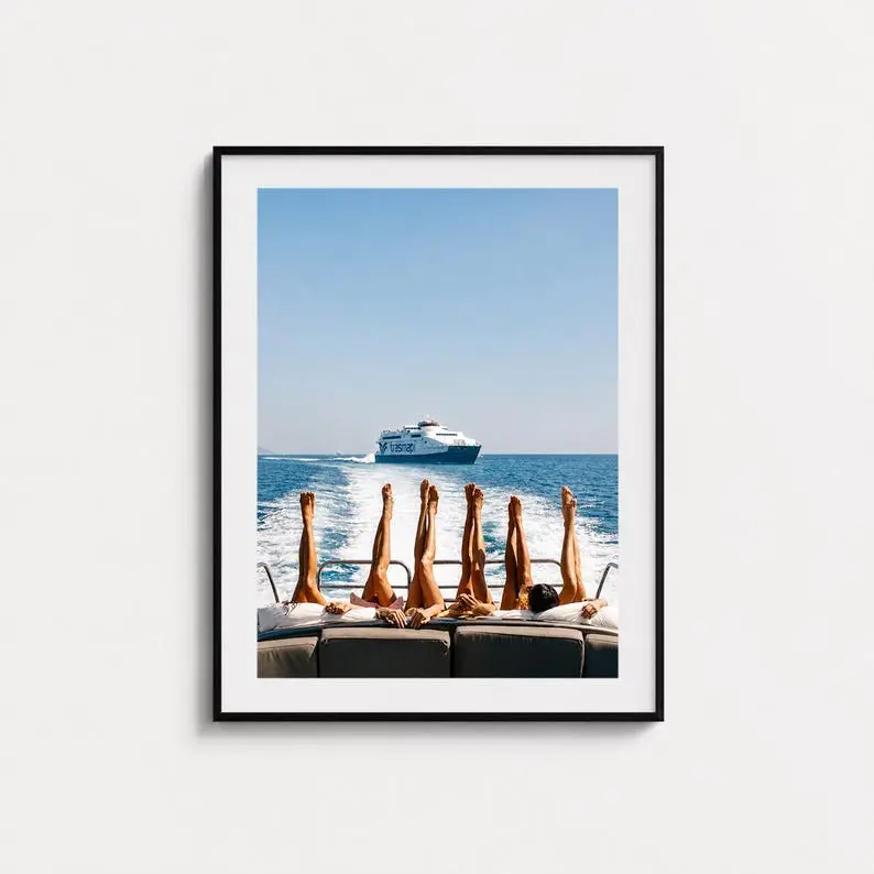 Luxury Yacht Poster, Summer Boat Wall Art, Girls Trip Ocean Print, Coastal Vacation Decor