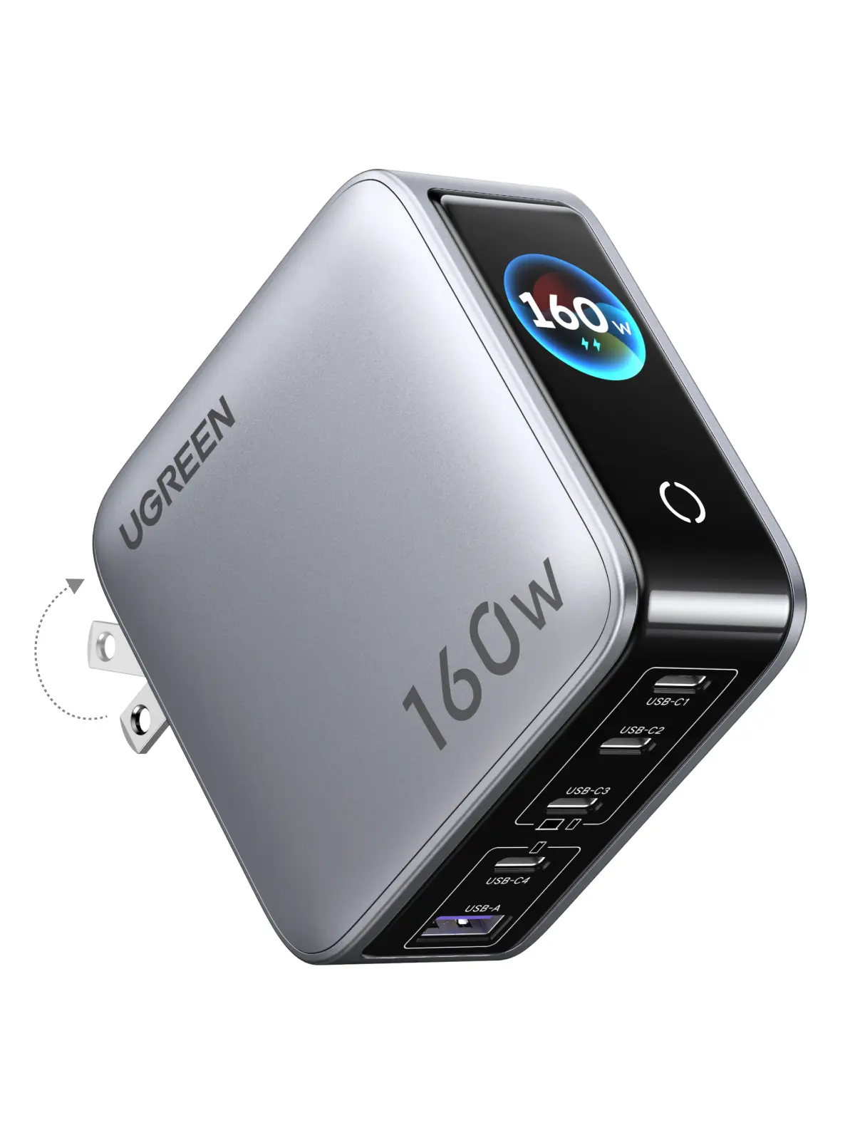 UGREEN Charger,160W 5-Port Compact GaN USB C Charger,Smart Display and Touch Control,Up to 140W Single‑Port Fast Charging,for MacBook Pro,Laptop,iPhone 17 Series(Cable Not Included,Non-Battery)