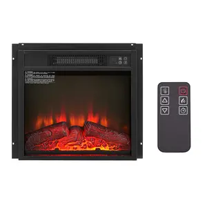 18" Electric Fireplace Insert – 1400W / 4777 BTU. Remote Control + Touch Buttons. 3 Flame Intensities. Heats 400 Sq Ft. Overheat Protection. Black Glass Panel