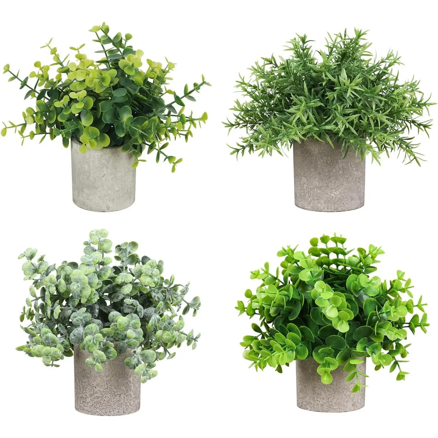 4 Artificial Plants with Pots, Small Artificial Plastic Plant Decorations, Decorative Plastic Fake Plants, Artificial Plants for Desk, Living Room, Office and Bathroom Decoration