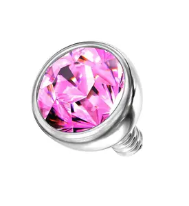 Bezel Pink CZ Stainless Steel Internally Threaded Top