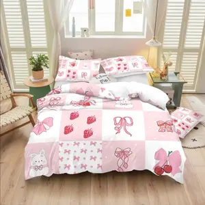 3-Piece Bow Print Duvet Set (1 Duvet + 2 Pillowcases), Soft Comfort Bedding, Ideal for Bedroom, Dormitory, Guest Room Decor, Soft Bedding Sets