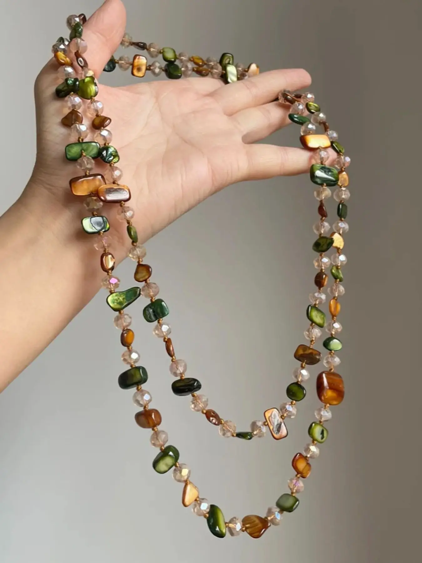 Boho Vintage Long Necklace with Irregular Beads, Colorful Shell Design, Decorative Necklace, Perfect for Parties & Holidays, Women's Fashion Jewelry