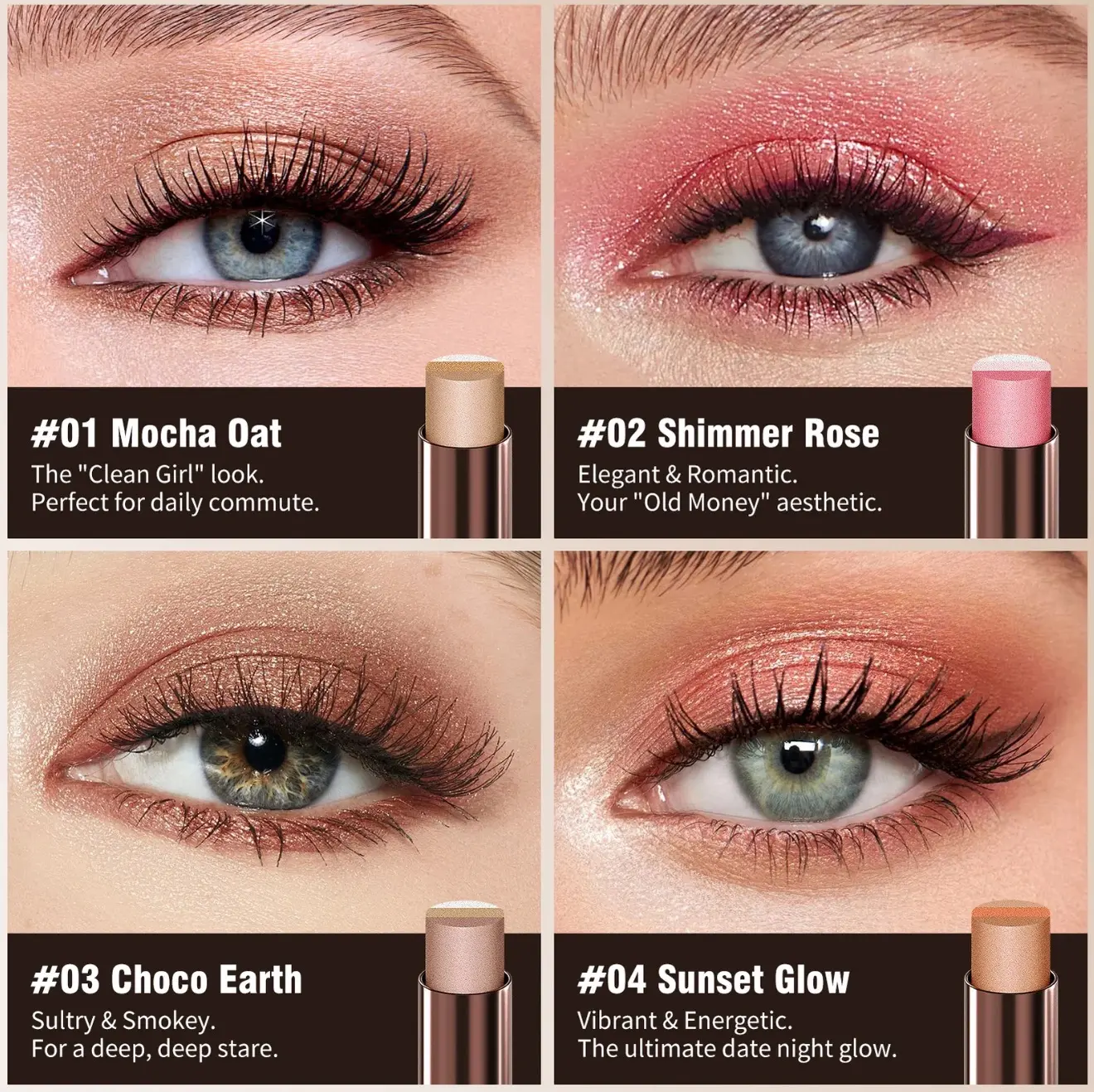 Creamy Glitter Eyeshadow Stick Trio Set, Smudge Proof & Waterproof with Easy 1-Stroke Application for Beginners, Includes Liquid Eyeliner & Lip Oil, Gifts For Women, Long Lasting, Eyes/Lips, One-Stroke music festival makeup supply enhance