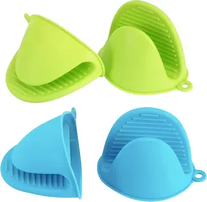 4PCS Silicone Oven Mitts Heat Resistant, Silicone Potholders for Kitchen, Mini Rubber Oven Glove Kitchen Mittens, Cute Cooking Mitts (Blue and Green)