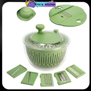 Salad Spinner Large, Vegetables Wash Bowl, Fruits & Herb Lettuce Dryer with 5 Blade Slicer Egg Yolk Strainer Shredder for Efficient Salad Preparation and Food Washing, 4.25Qt