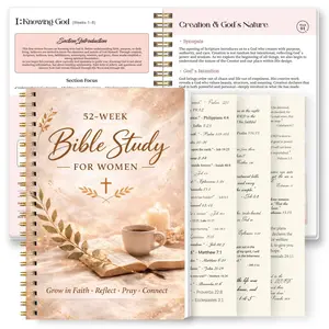 52-Week Women's Bible Study Notebook, Healing Cover, Coil Binding, Daily Scripture Reading Plan, Prayer Reflection Journal, Includes 3 Stickers, Spiral Notebook Journal