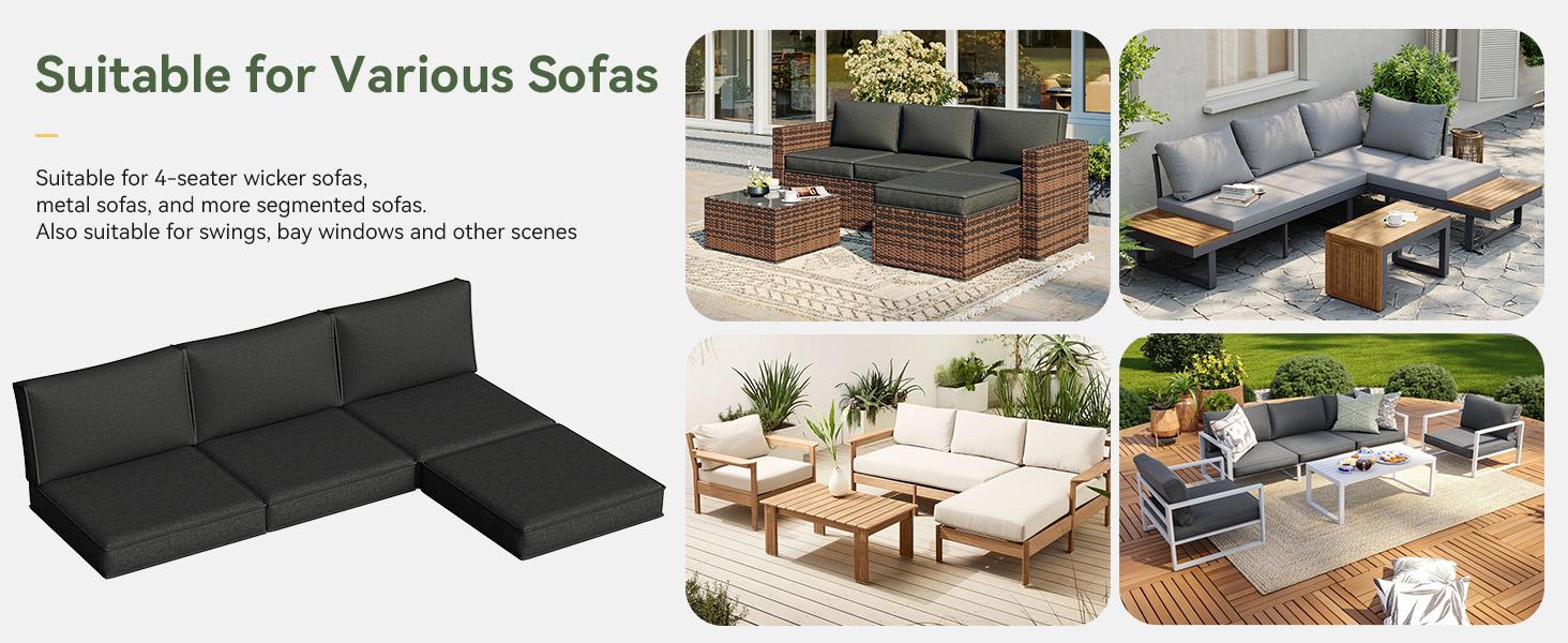 oneinmil Replacement Cushions for Outdoor Furniture, 7-Piece Outdoor Cushions for Patio Furniture, Deep Seat, Waterproof & Fade Resistant Couch Cushion for 4-Seat Patio Conversation Sets,