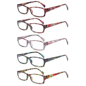 ZOECENT Fashion Women's Reading Glasses 5 Pack Blue Light Blocking Rectangular Printed Frames Spring Hinges Small Frames