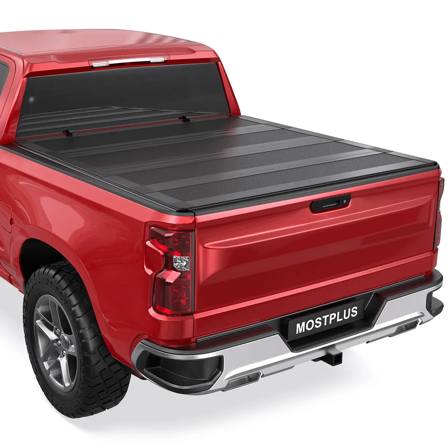 MOSTPLUS 6.5FT 4-Fold Low-Profile Flush-Mount Style FRP Hard Tonneau Cover For 2014-2019 Chevy Silverado GMC Sierra 1500 2015-2019 2500HD 3500HD