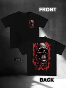 New Men's Casual Short Sleeve T-Shirt, Gothic Skull Print Street Style Loose Fit, Soft Breathable Summer Printed Tee, Perfect Gift