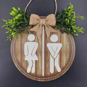 Wooden Restroom Signs, Men's and Women's Restroom Wall Signs, Half Toilet Bathroom Decor Sign, Wooden Rustic Bathroom Wall Art Hanging Signs