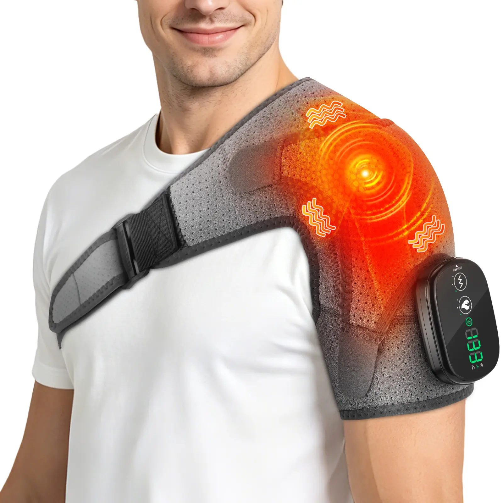 Cordless Shoulder Heating Pad, Heated Shoulder Brace with 3 Heating&Vibration, Portable Shoulder Heat Pad USB Shoulder Massager for Men Women Shoulder Relax