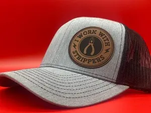 I Work with Strippers Hat, Funny Electrician Cap, Leather Patch Snapback, Electric Dad Gift, Husband Birthday Hat, Trucker Mesh Cap, Humor Headwear