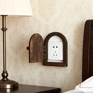 1x Handcrafted Wooden Power Outlet Cover (Non-Electrical) - Hand-carved wood designed to conceal and decorate outlets; complements living room walls and is suitable for gaming rooms, hotels, and vacation rentals.