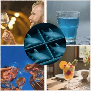 A must for cold drinks in summer! Shark silicone ice grid food grade quick-frozen, easy-to-take, refrigerator beverage ice cube mold Ice Molds