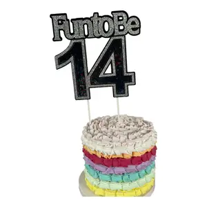 Creativity Shimmers 14th Birthday Cake Topper Shaker Multilayered, Multicolor, Handmade, Sturdy, Safe, Reusable Cream Light